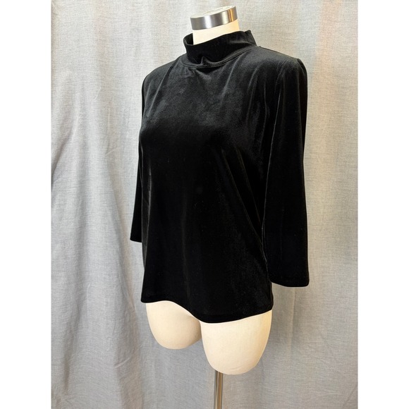 Talbots Black Velvet Mock Neck Top Stretch Petite M - Picture 2 of 10